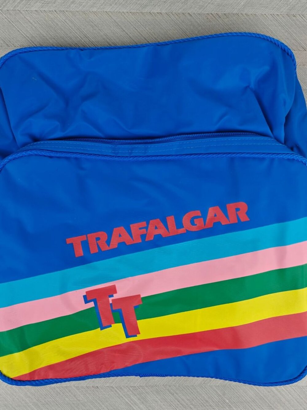 Vintage Trafalgar Shoulder Bag 80's Rainbow Blue Travel School Computer - Picture 2 of 10